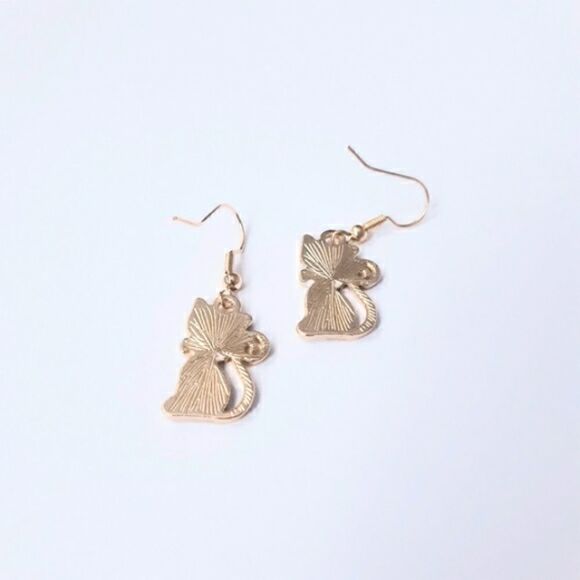 Kitty Cat Tabby Small Bow Dangling Hook Earrings - Picture 3 of 5